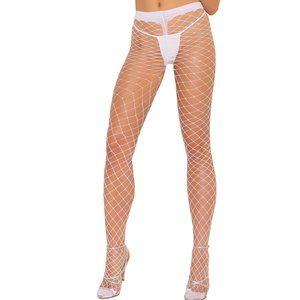 Spandex Diamond Net Pantyhose White